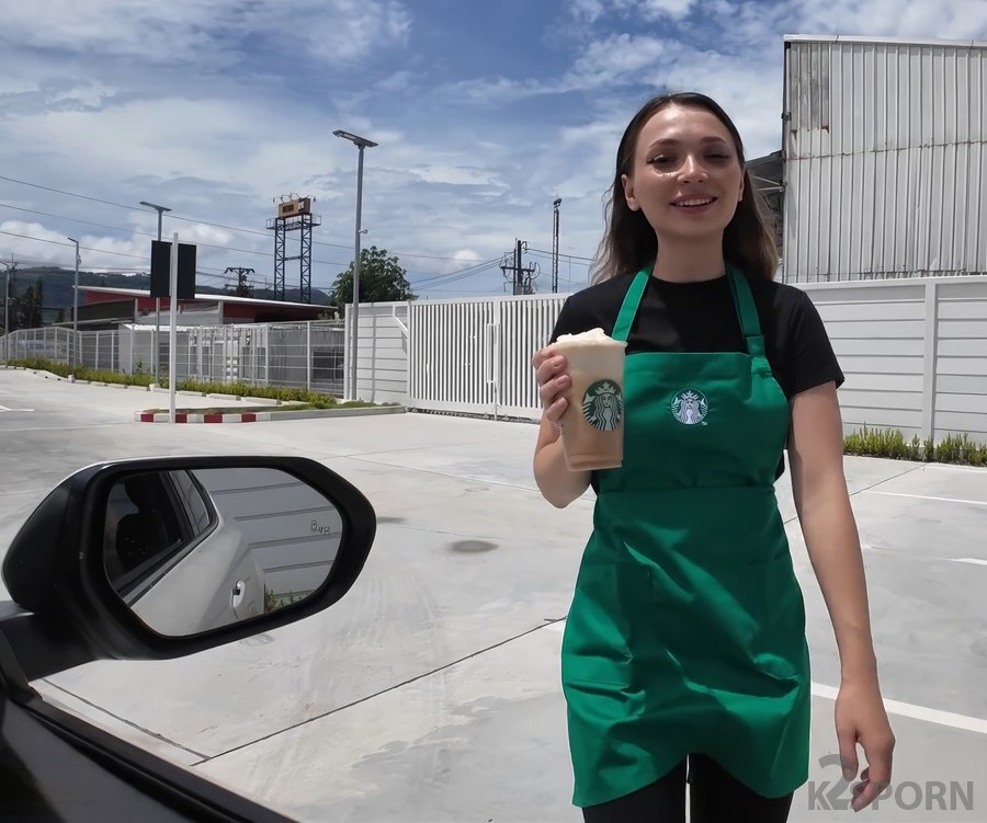 Maya Lis - Cute Starbucks Barista Girl Fuck In The Car FullHD