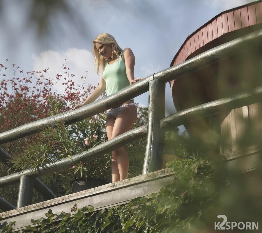 Leony April - Gentle Blonde on the Balcony Awaits Lover for Passionate Romance 1080p FullHD